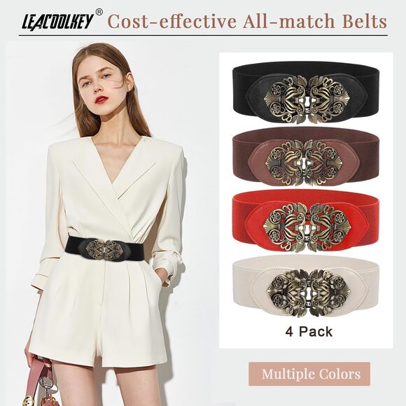 4482 4 Pack Women Vintage Wide Waist Belt For Dress, Elastic Cinch main image 5